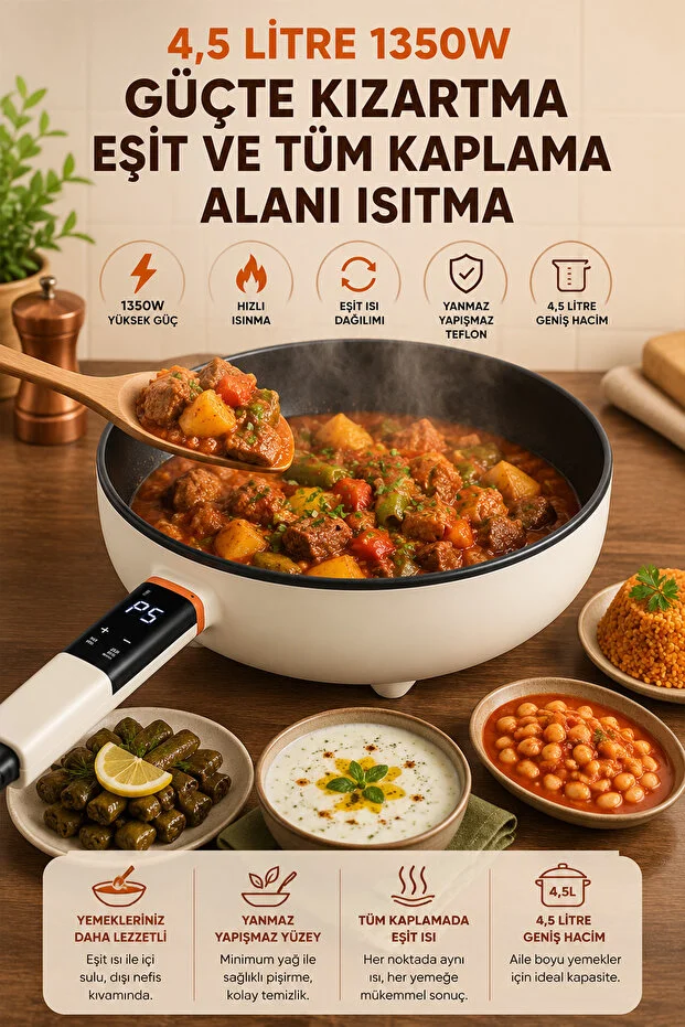 Çift Katlı Dijital Elektrikli Otomatik Yemek Pişirici Tencere 4.5 Litre 32 Cm